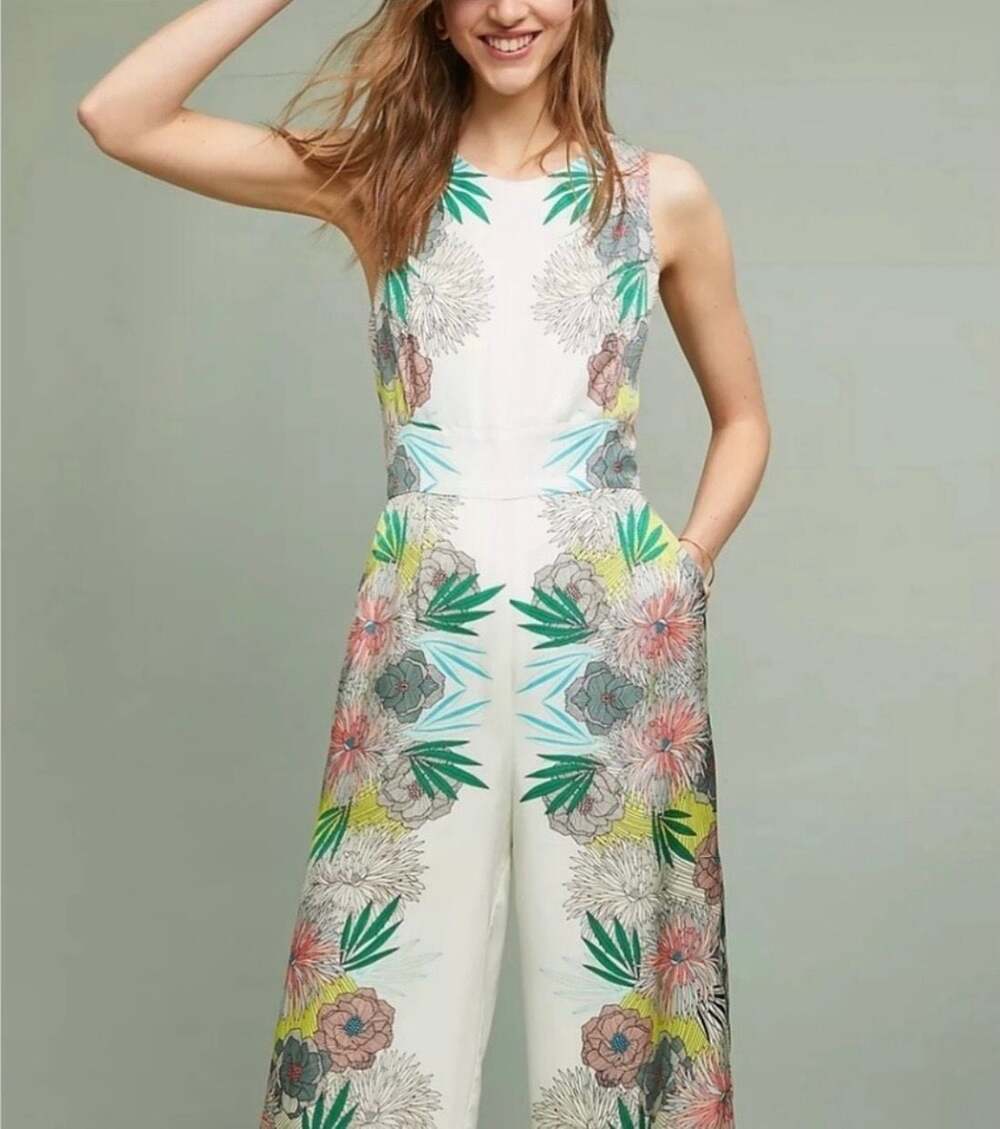 Anthropologie Corey Lynn Calter Bloome Floral Sleeveless Tropical Boho Jumpsuit